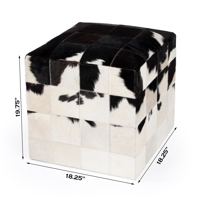 Victorian Hair On Hide Black And White Ottoman