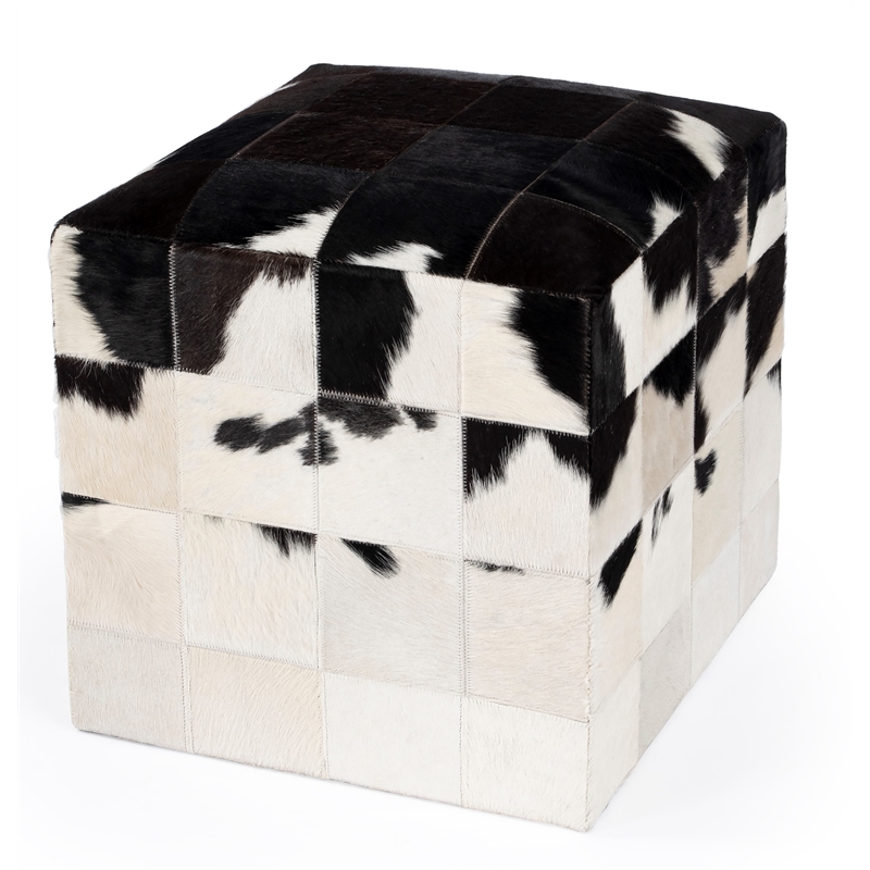 Victorian Hair On Hide Black And White Ottoman