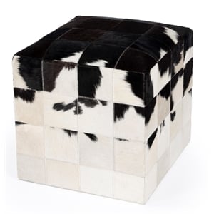 Victorian Hair On Hide Black And White Ottoman