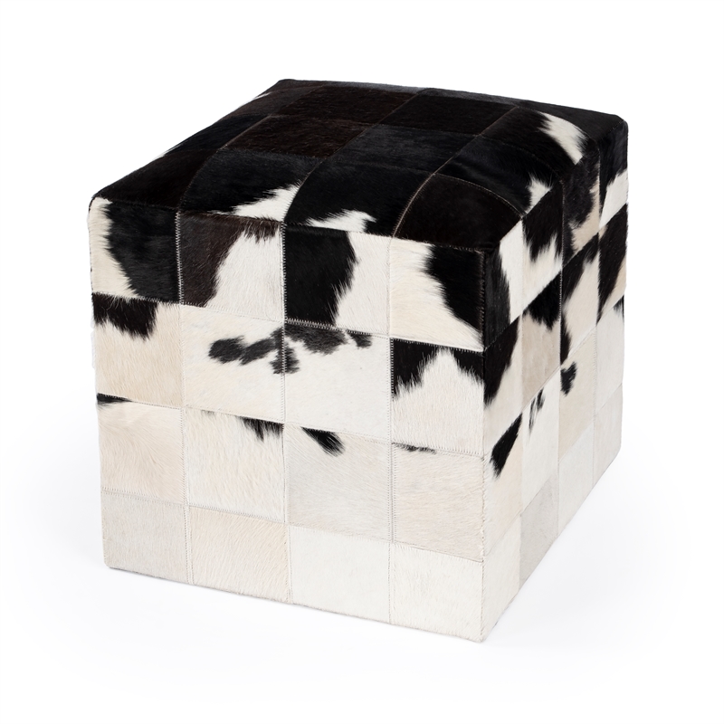 Victorian Hair On Hide Black And White Ottoman