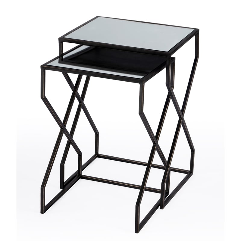 Demi Modern Mirrored Iron Nesting Tables
