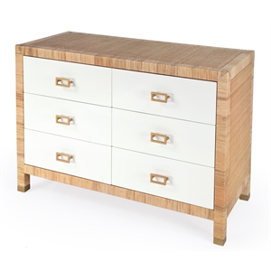 Corfu 6 Drawer Natural Raffia And Wood Double Dresser