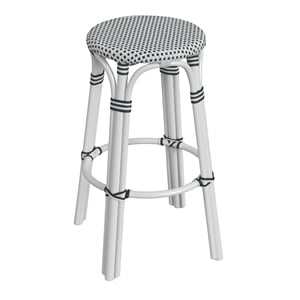 Butler Specialty Company Tobias Round Rattan 30&quot Bar Stool - White And Black Dot