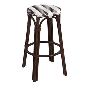 Butler Specialty Company Tobias Round Rattan 30&quot Bar Stool -White & Brown Stripe