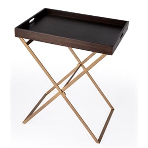 Butler Specialty Emma Brown Mango Wood And Gold Cross Legs Tray Table
