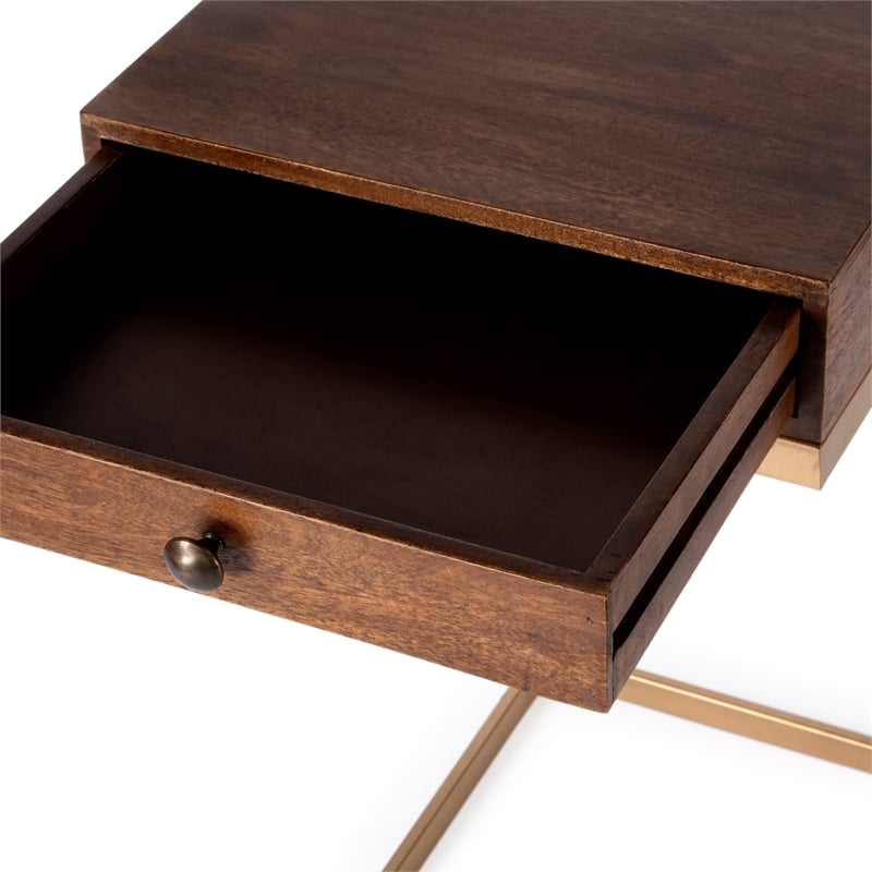 Butler Specialty Alec 1  Drawer Walnut And Gold Iron C Shaped End Table