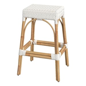 Butler Specialty Company Robias Rectangular Rattan 30&quot Bar Stool - Glossy White