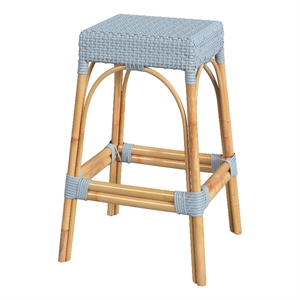 Butler Specialty Company Robias Rectangular Rattan 30&quot Bar Stool - Baby Blue