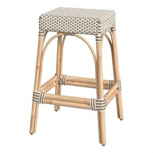 Butler Specialty Company Robias Rectangular Rattan 30&quot Bar Stool - White & Tan