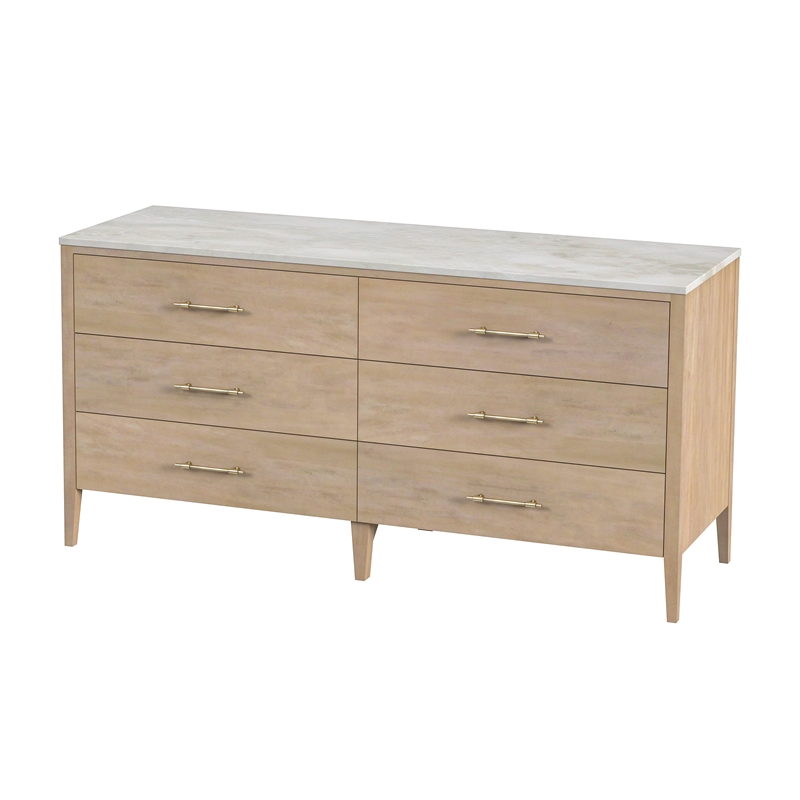 Butler Specialty Company Mayfair 6 Drawer Wood And Marble Dresser - Light Beige
