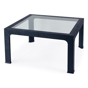 Butler Specialty Company Chatham Glass And Raffia Square Coffee Table - Navy