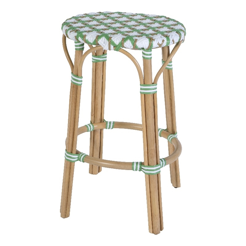 Butler Specialty Company Ballito 30 in. Seat Height Oval Rattan Bar Stool - White and Green