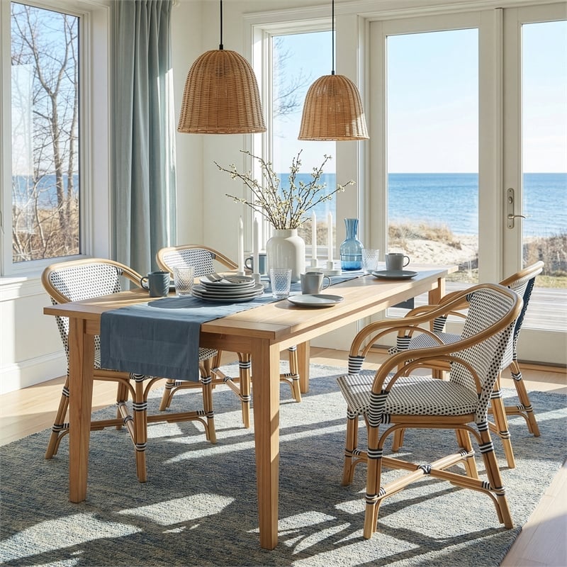 Butler Specialty Company Portofino 18.75 in. Seat Height Rattan Arm Chair - White and Navy
