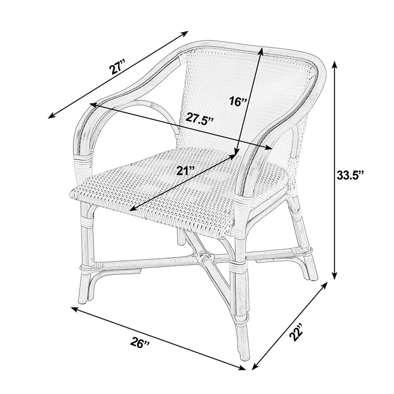 Butler Specialty Company Portofino 18.75 in. Seat Height Rattan Arm Chair - White and Navy