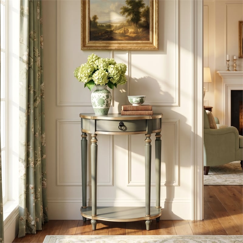 Butler Specialty Company Ashby 22 in. W Demilune Wood 1 Drawer Console Table - Pastel Green