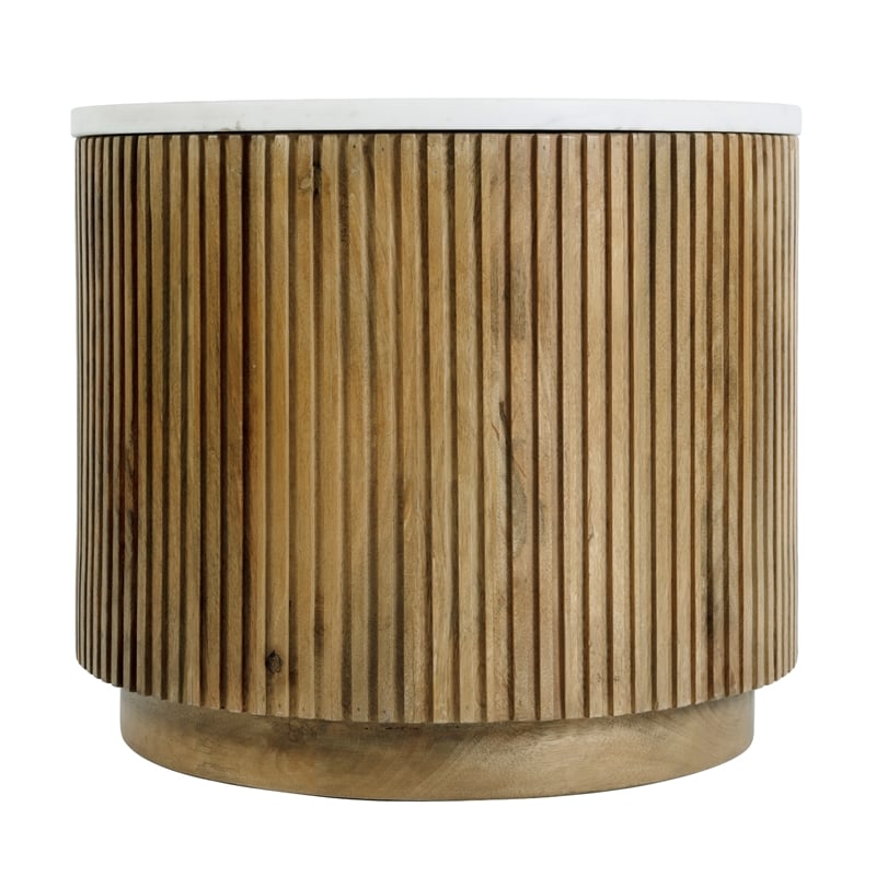 Butler Specialty Company Raquel 15 in. W Round Marble and Wood Fluted End Table - Brown