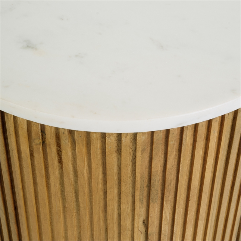 Butler Specialty Company Raquel 15 in. W Round Marble and Wood Fluted End Table - Brown