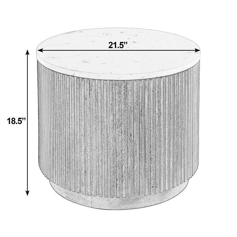 Butler Specialty Company Raquel 15 in. W Round Marble and Wood Fluted End Table - Brown