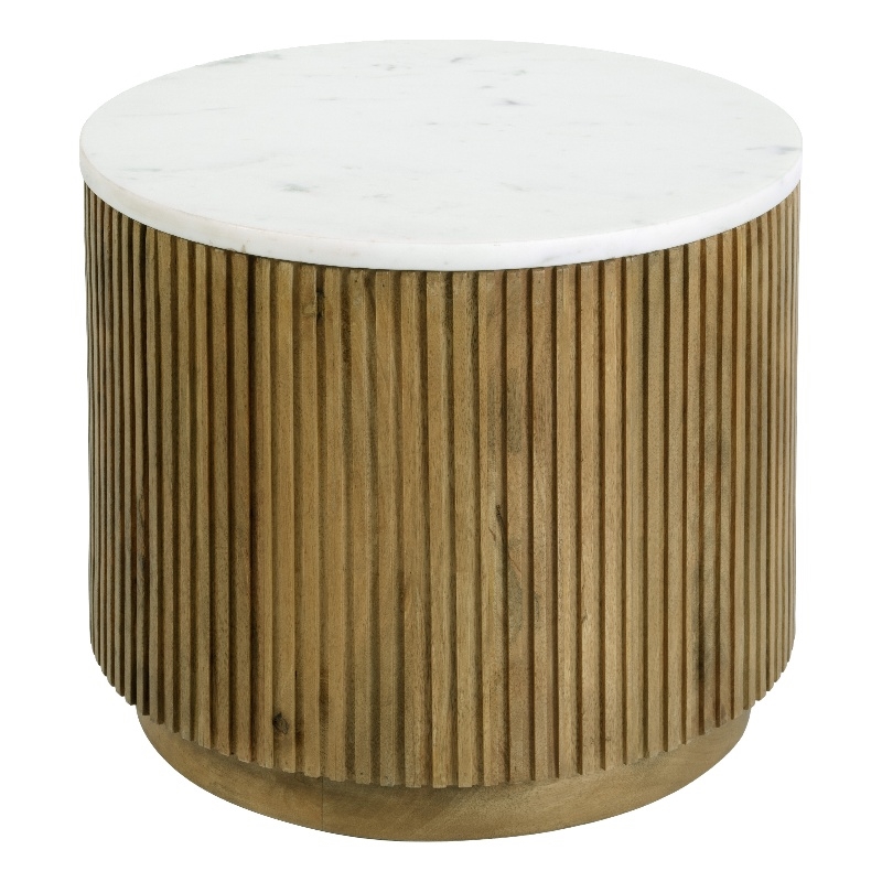 Butler Specialty Company Raquel 15 in. W Round Marble and Wood Fluted End Table - Brown