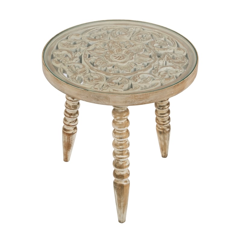 Butler Specialty Company Pisa 17.75 in. W Round Wood and Glass Accent Table - White