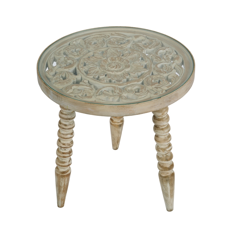Butler Specialty Company Pisa 17.75 in. W Round Wood and Glass Accent Table - White