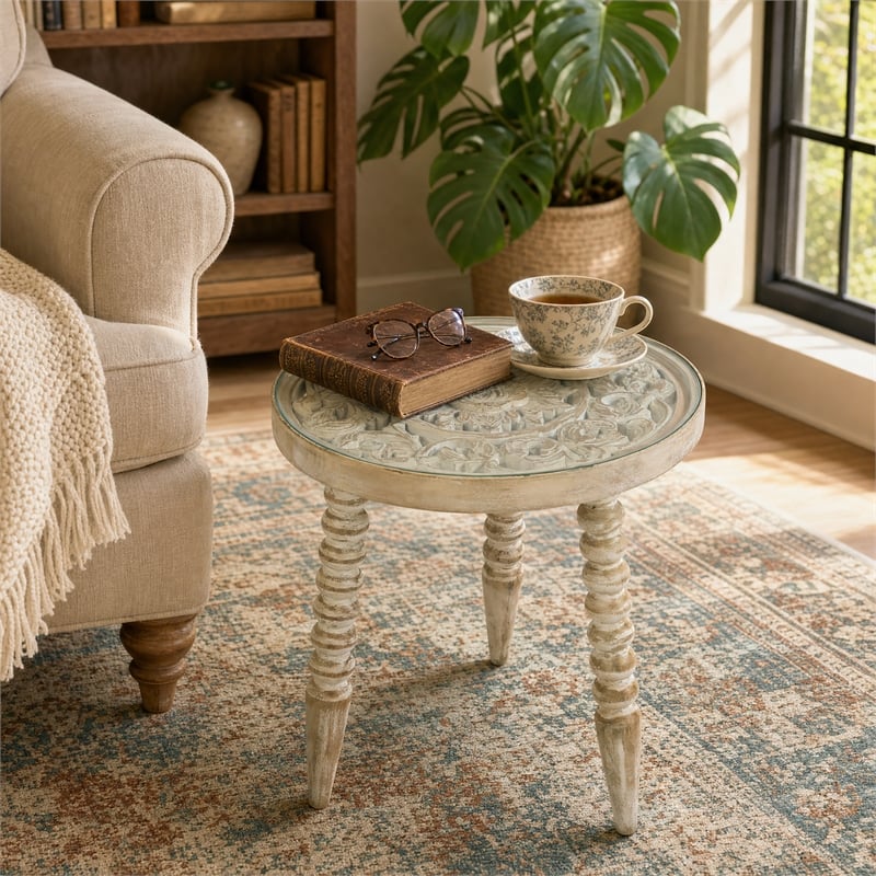 Butler Specialty Company Pisa 17.75 in. W Round Wood and Glass Accent Table - White