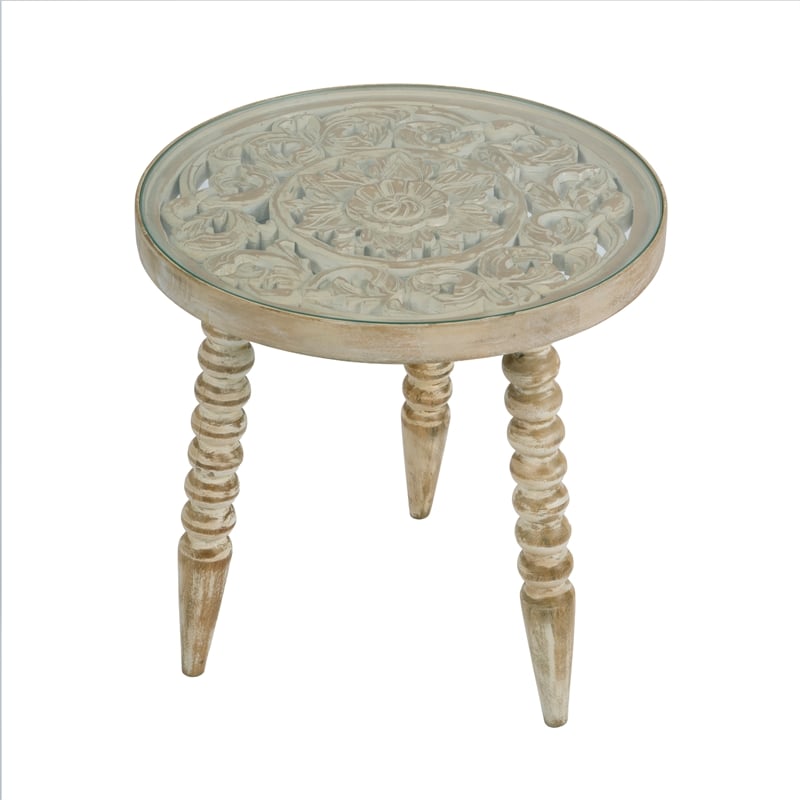 Butler Specialty Company Pisa 17.75 in. W Round Wood and Glass Accent Table - White