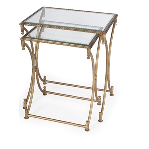 Butler Specialty 2 Piece Glass Top Nesting Table Set In Antique Gold