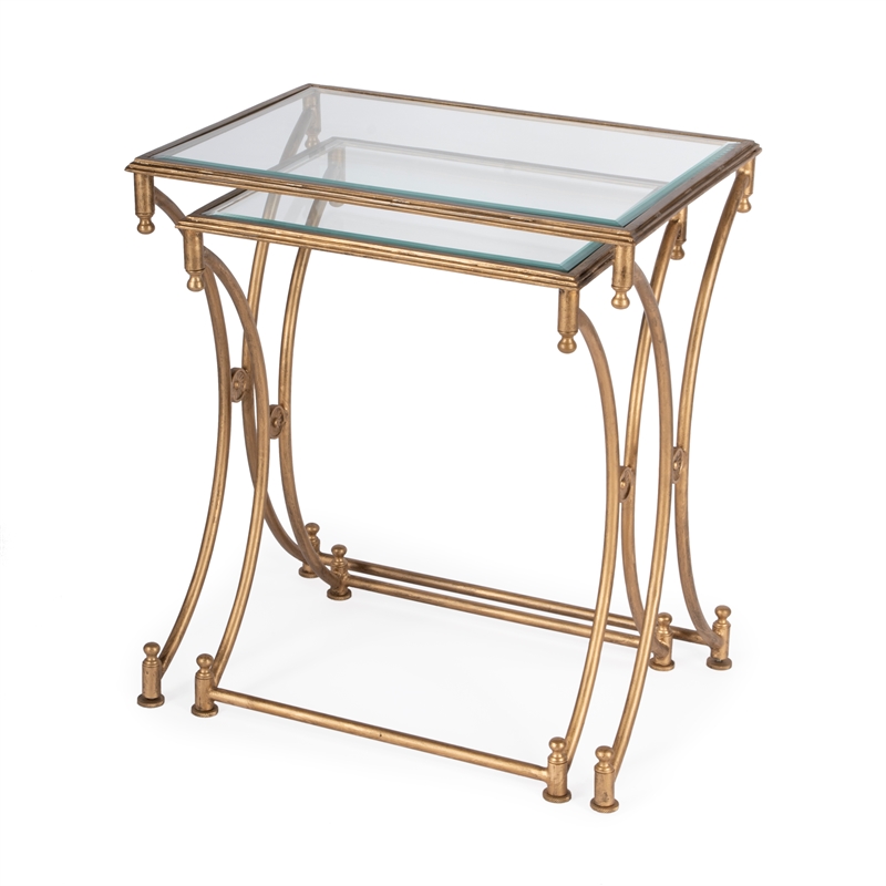 Butler Specialty 2 Piece Glass Top Nesting Table Set In Antique Gold