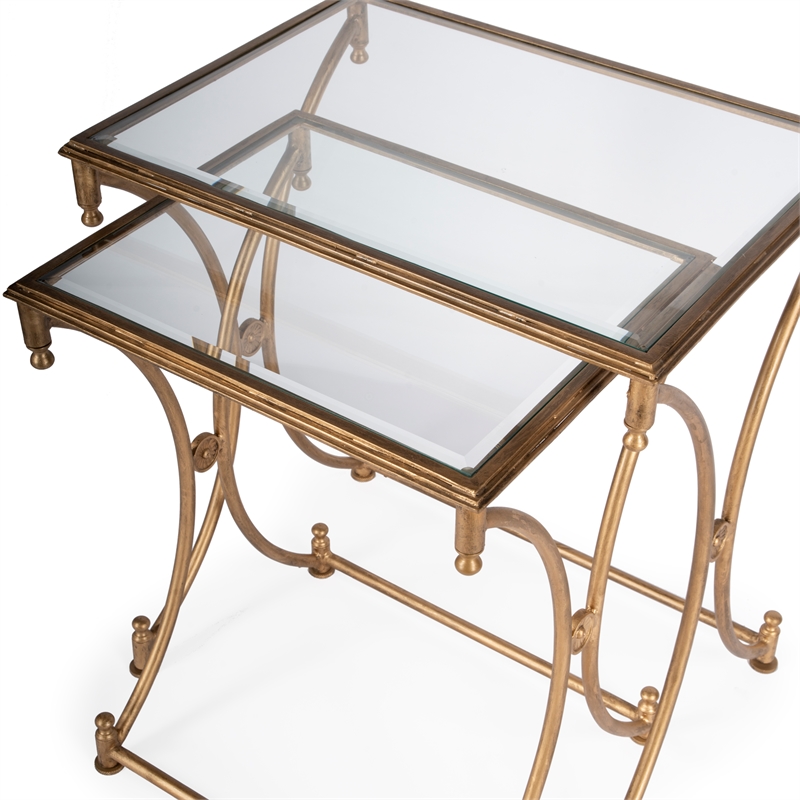 Butler Specialty 2 Piece Glass Top Nesting Table Set In Antique Gold
