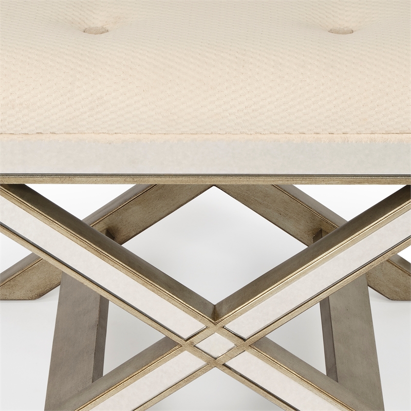 Butler Specialty Loft Mirrored Tufted Vanity Stool In Pewter