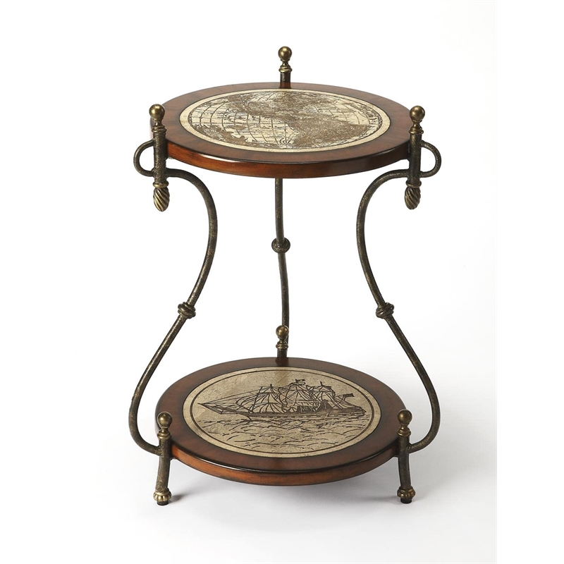 Butler Specialty Heritage Round Fossil Stone Map Accent Table