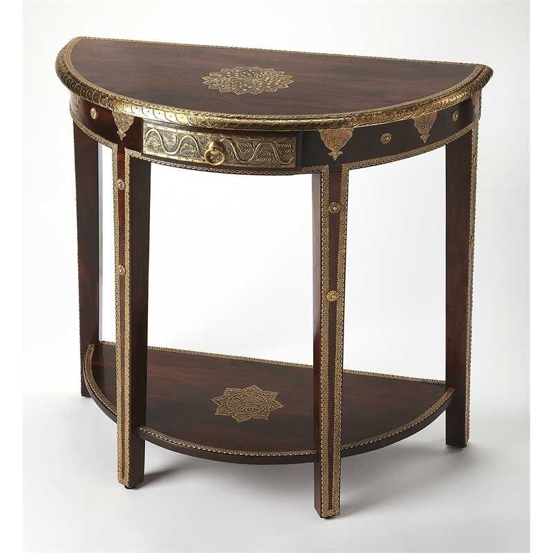 Butler Specialty Artifacts Demilune Console Wood Table In Dark Brown