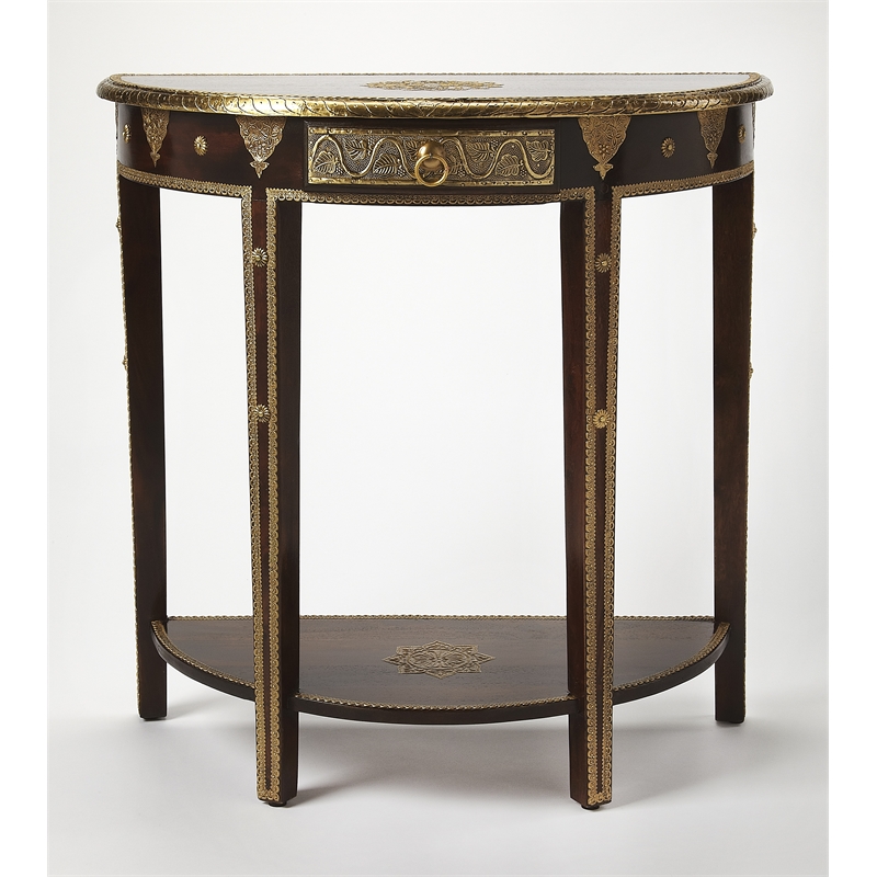 Butler Specialty Artifacts Demilune Console Wood Table In Dark Brown