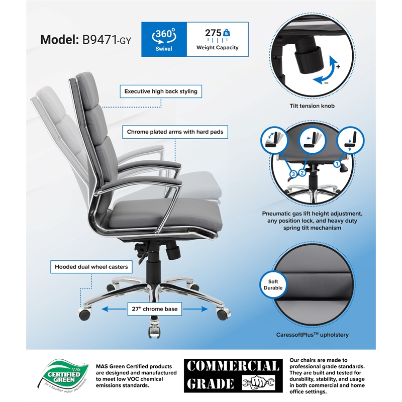 Boss Office CaressoftPlus Executive Chair in Gray
