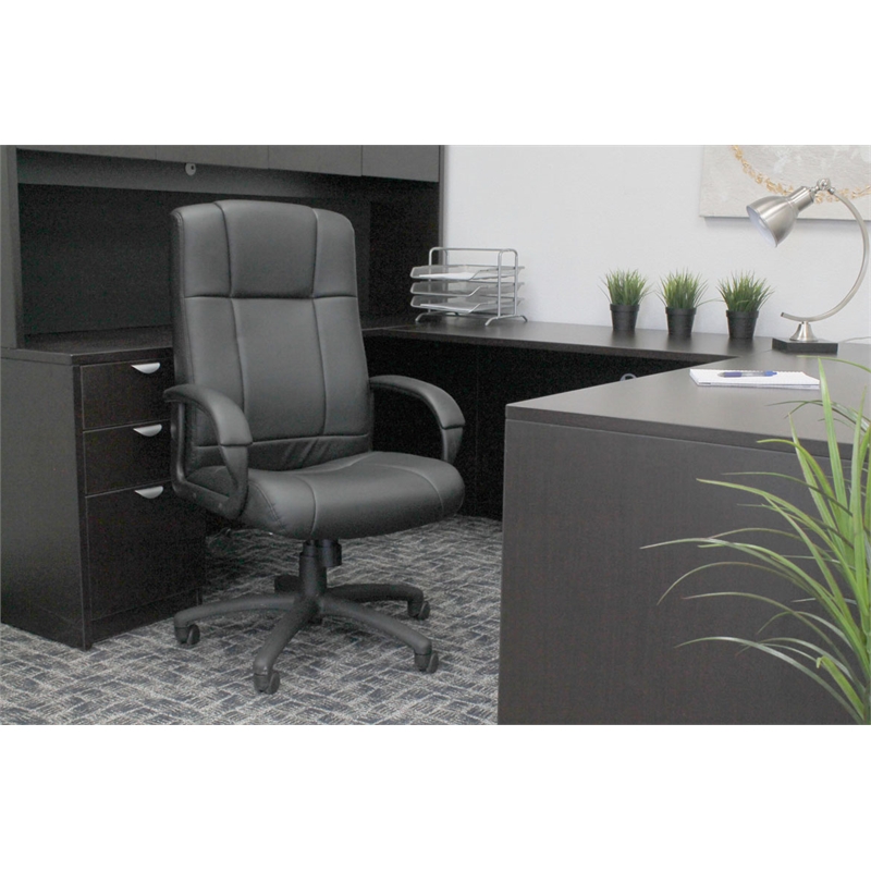 Boss Office Products Caressoftplus Vinyl Executive High Back Chair in Black