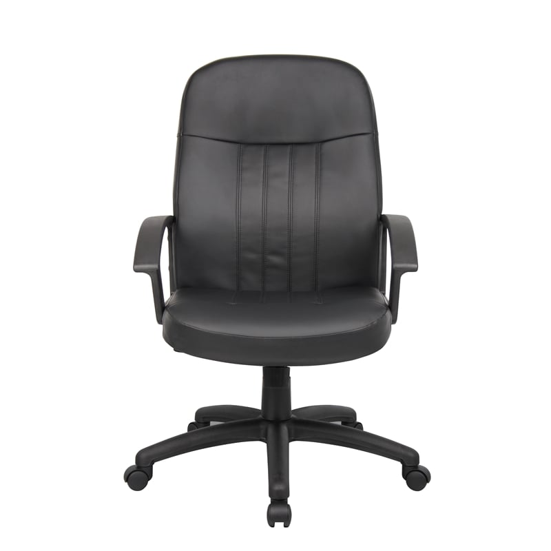 Boss Office Products Leather Contemporary Executive Office Chair in Black