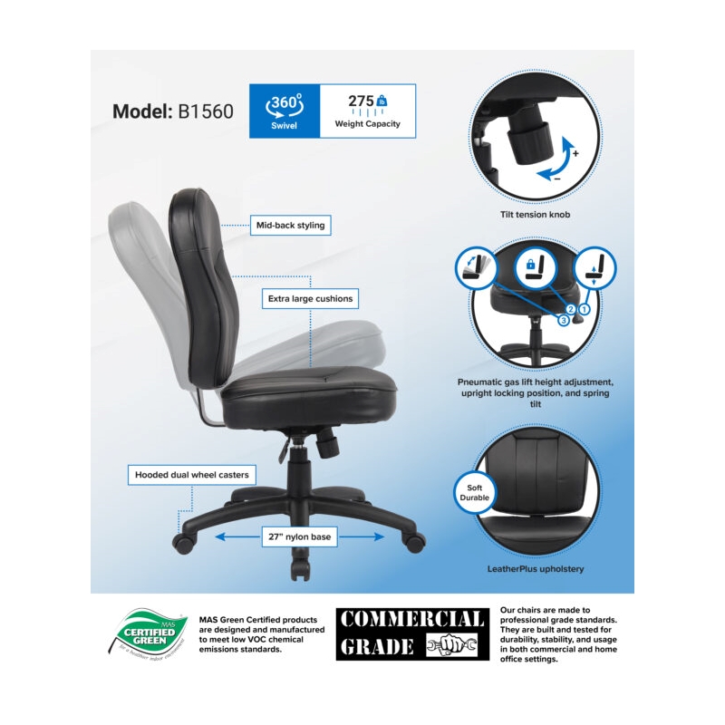 Boss Office Products Black Leather Task Chair