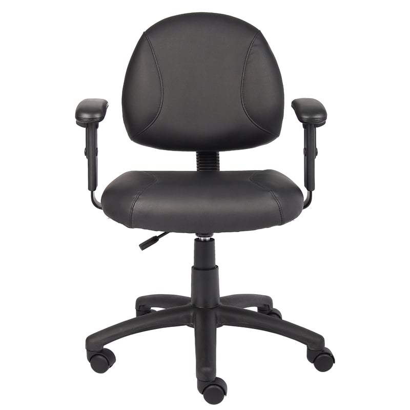 Boss Office Products Leather Deluxe Posture Chair with Adjustable Arms in Black