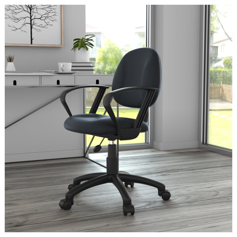 Boss Office Products LeatherPlus Deluxe Posture Chair with Loop Arms in Black