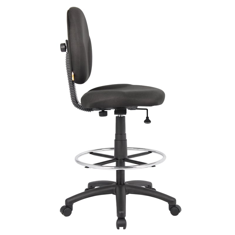 Boss Office Products Stand Up Fabric Drafting Stool with Foot Rest in Black