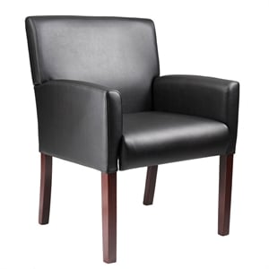 Boss Office Products Box Arm Guest Chair with Wood Legs in Black