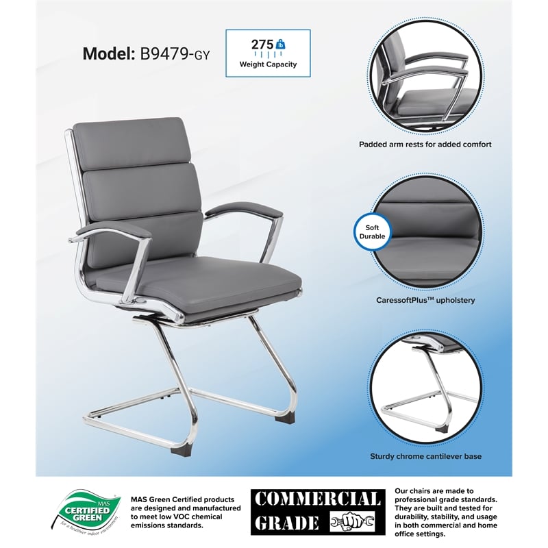 Boss Executive CaressoftPlus Guest Chair with Metal Chrome