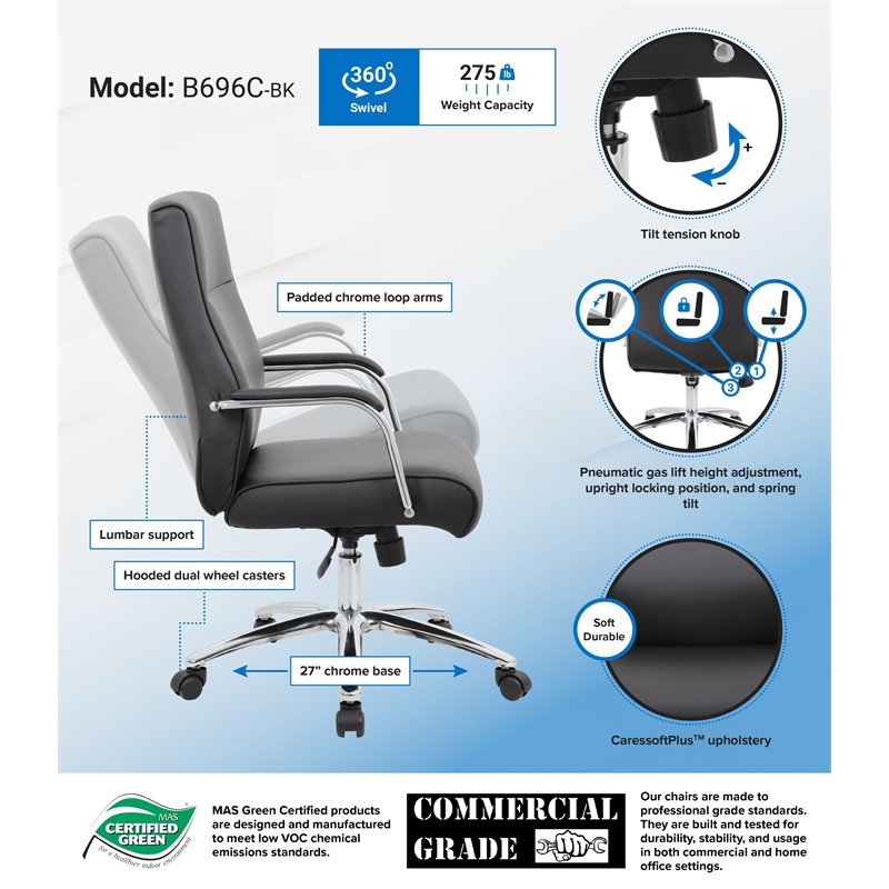 Boss Mid Century Mod Executive Conference Chair in Black