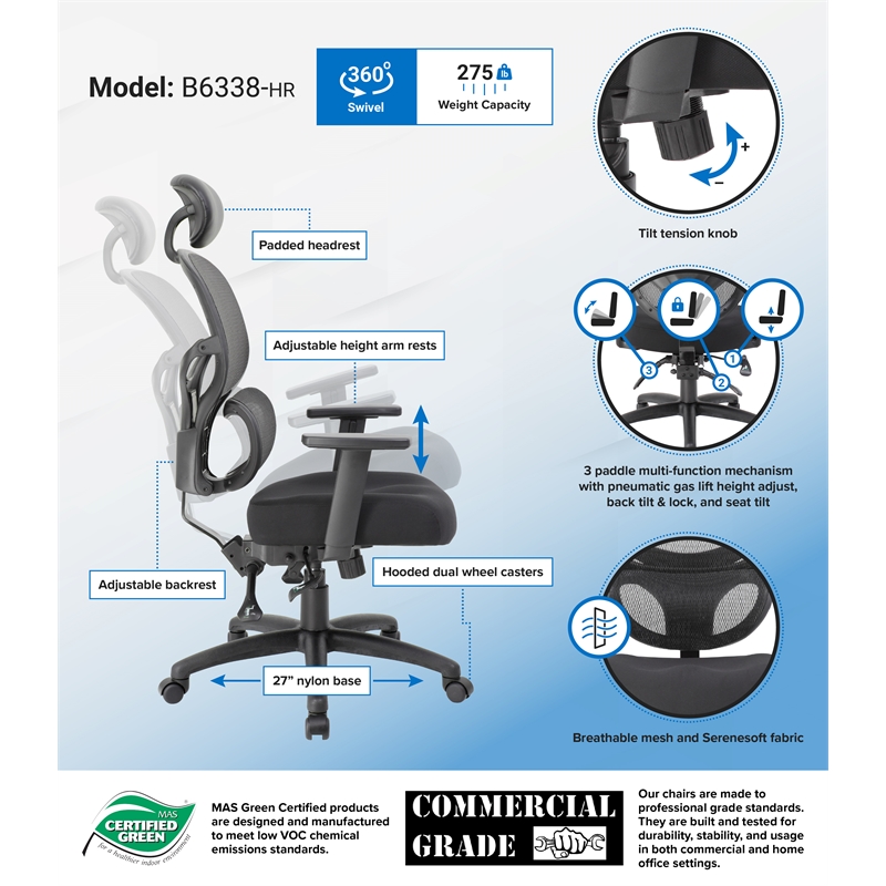 Boss Multi-Function Mesh Task Chair with Headrest