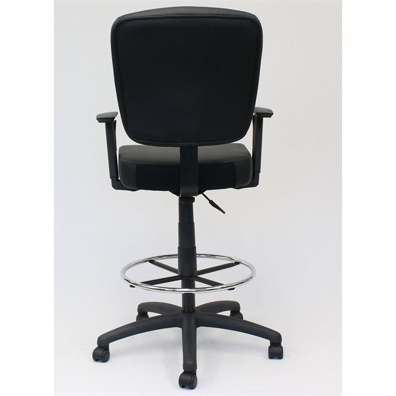 Boss Office Tough to Task Faux Leather Swivel Drafting Stool in Black