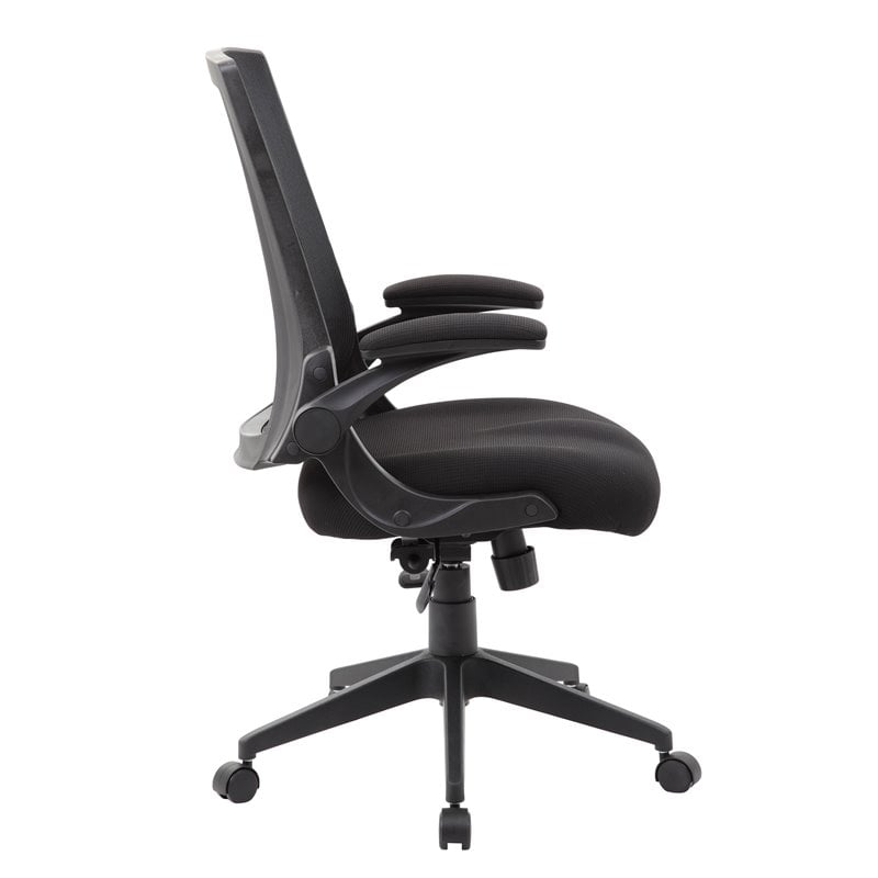 Boss Office Mesh Swivel Flip Arm Office Chair in Black