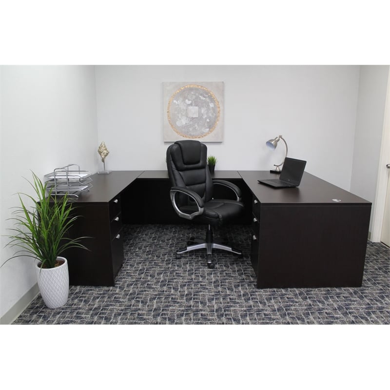 Boss Office Products No Tools Required Executive Leather Office Chair in Black