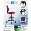 Boss Office Contoured Comfort Rolling Fabric Drafting Stool in Burgundy