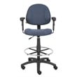 Boss Office Contoured Comfort Rolling Fabric Drafting Stool with Arms in Blue